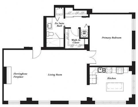 Floor plan for 1 bed, 1 bath, 1330 sqft